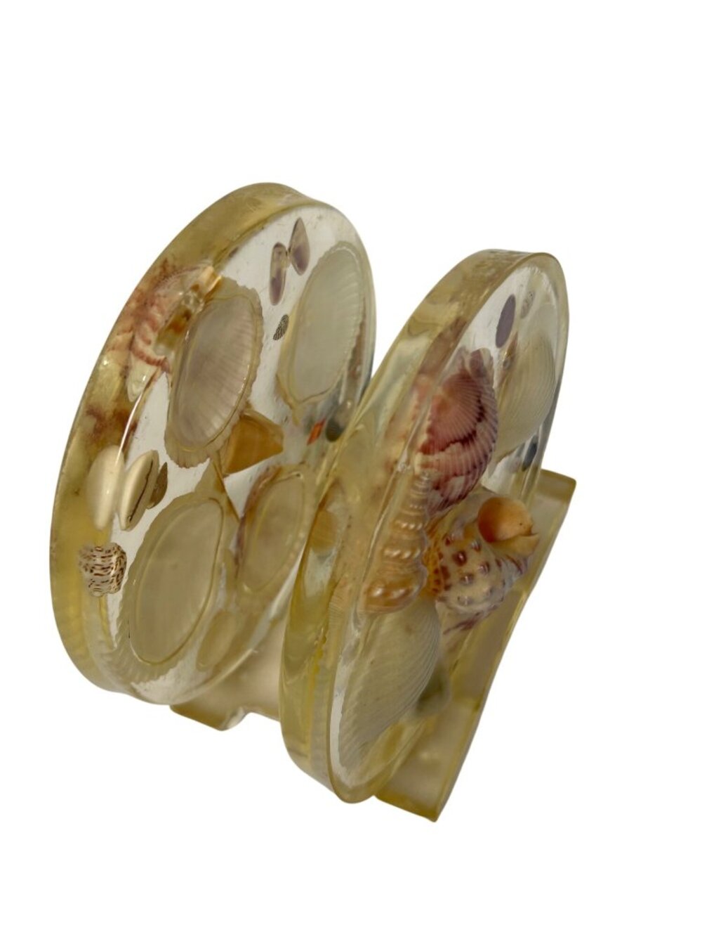 VTG Seashell Napkin Holder Lucite Acrylic w/ Real Shells Coastal Beach Nautical - Picture 3 of 9